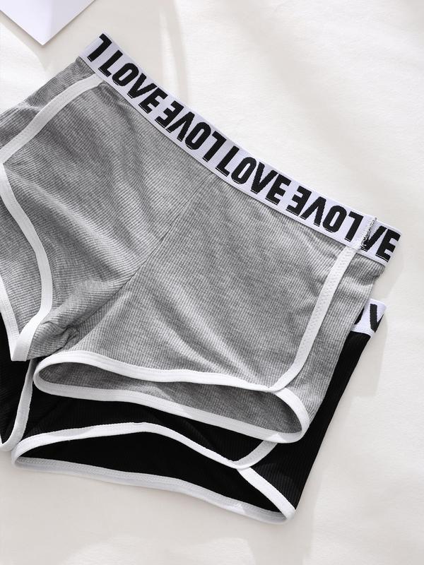 Women's Letter Print Contrast Binding Boxer Briefs, Casual Comfy Breathable High Waist Knicker for Daily Wear, Ladies Underwear for All Seasons